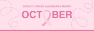 Breast Cancer Awareness Banner with multiple shades of pink and a pink ribbon
